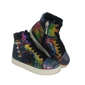 Kid Pik Girls Pre-owned High Top Purple/Green Glitter w/Zipper Sneakers- sz. 11T